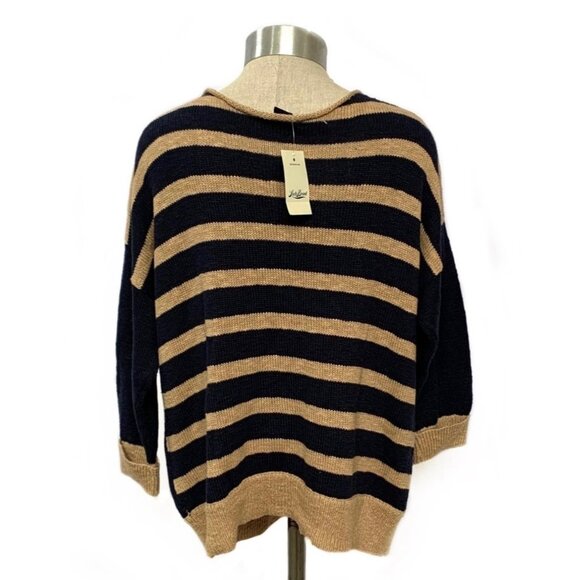 LUCKY BRAND Navy Blue + Tan Striped Back 3/4 Sleeve Women's Sweater NWT Size XL - Picture 5 of 7